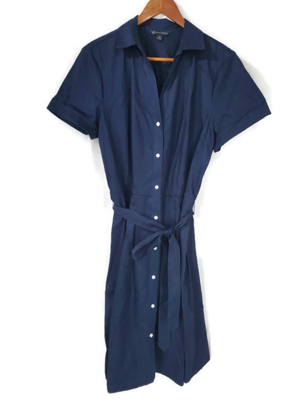 Brooks Brothers Navy Cotton Utility Midi Shirt Dress Size 14 Belted Pockets